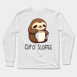 Cute Funny "Cup o' Sloffee" Sloth Drawing Long Sleeve T-Shirt